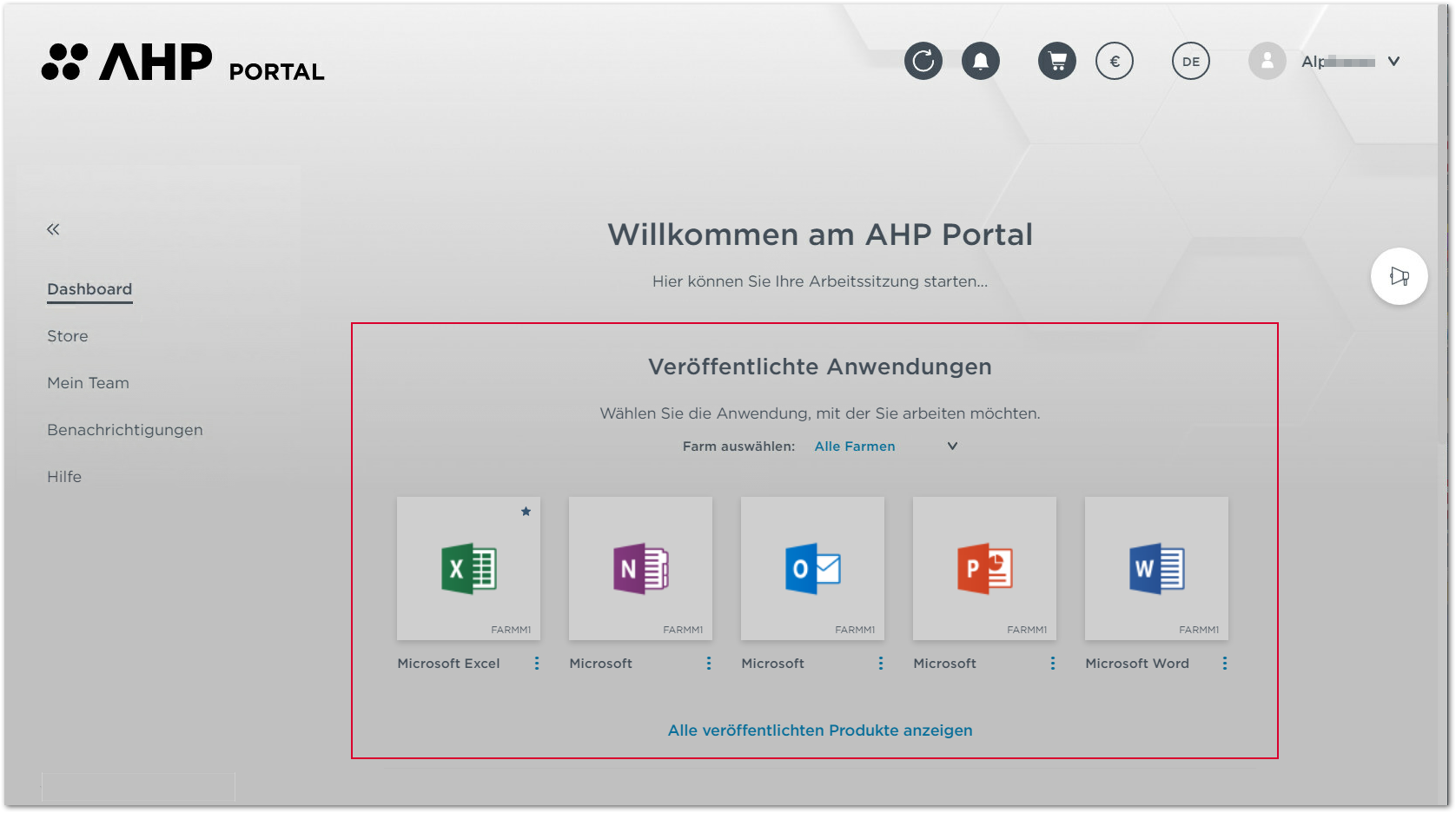 Veröffentlichte Anwendungen_Dashboard