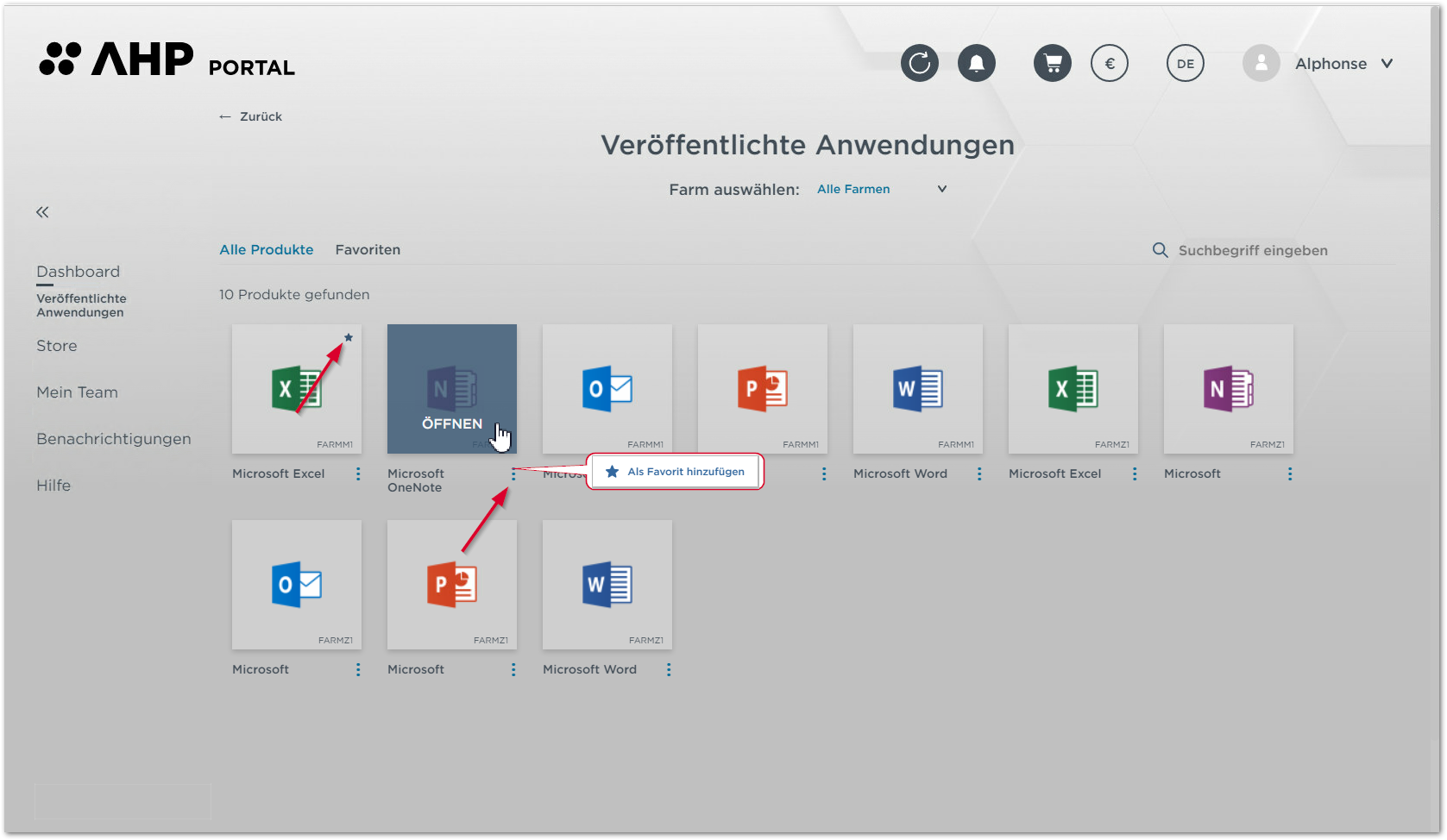 Veröffentlichte Anwendungen_Favoriten